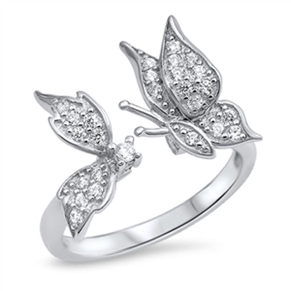 Micro Pave Clear CZ Butterfly Ring New .925 Sterling Silver Band Sizes 5-10