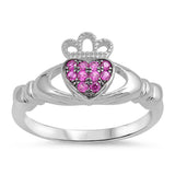 Heart Ruby CZ Cluster Promise Claddagh Ring .925 Sterling Silver Band Sizes 4-10