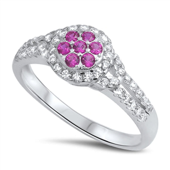 Ruby CZ Flower Cluster Halo Wedding Ring New 925 Sterling Silver Band Sizes 5-10