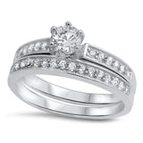 Solitaire White CZ Wedding Ring Set New .925 Sterling Silver Band Sizes 5-10