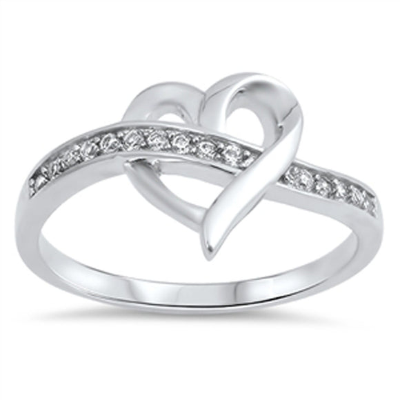Heart Weave Knot Clear CZ Promise Ring New .925 Sterling Silver Band Sizes 5-10