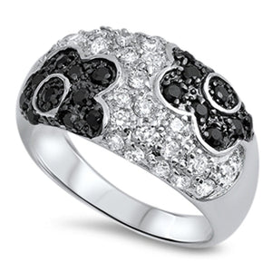Cluster Flower White Black CZ Cute Ring New .925 Sterling Silver Band Sizes 6-10
