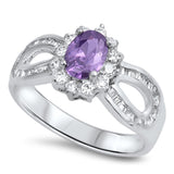 Women's Wedding Ring Amethyst CZ New .925 Sterling Silver Halo Band Sizes 6-10