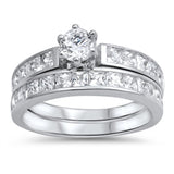 Women's Solitaire Clear CZ Wedding Ring Set .925 Sterling Silver Band Sizes 5-10