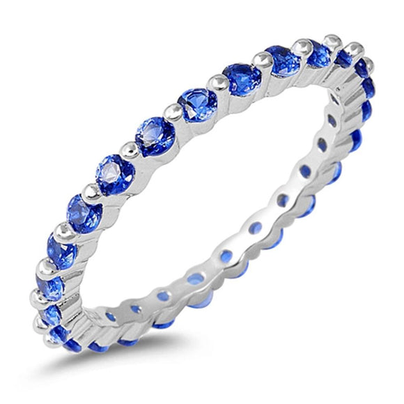 Eternity Blue Sapphire CZ Stackable Ring New 925 Sterling Silver Band Sizes 5-10