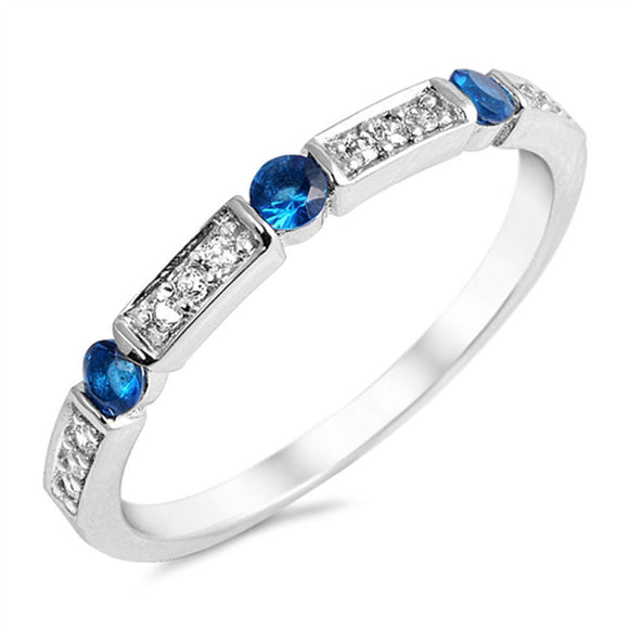 Round Blue Sapphire CZ Classic Ring New .925 Sterling Silver Band Sizes 5-10