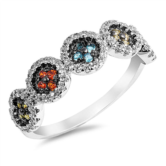 Women's Multicolor CZ Halo Ring New .925 Sterling Silver Band Sizes 5-10