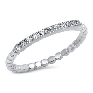 Thin Clear CZ Wholesale Ring New .925 Sterling Silver Ball Bead Band Sizes 4-10
