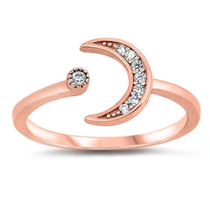 Promise Ring Rose-Gold Tone Crescent Moon Star New .925 Sterling Silver Band Sizes 5-10