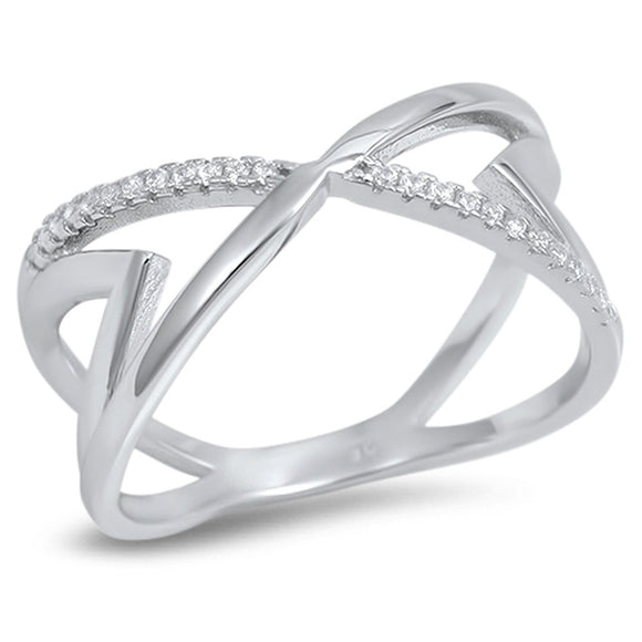 Clear CZ Criss-Cross Knot Ring New .925 Sterling Silver Band Sizes 5-10