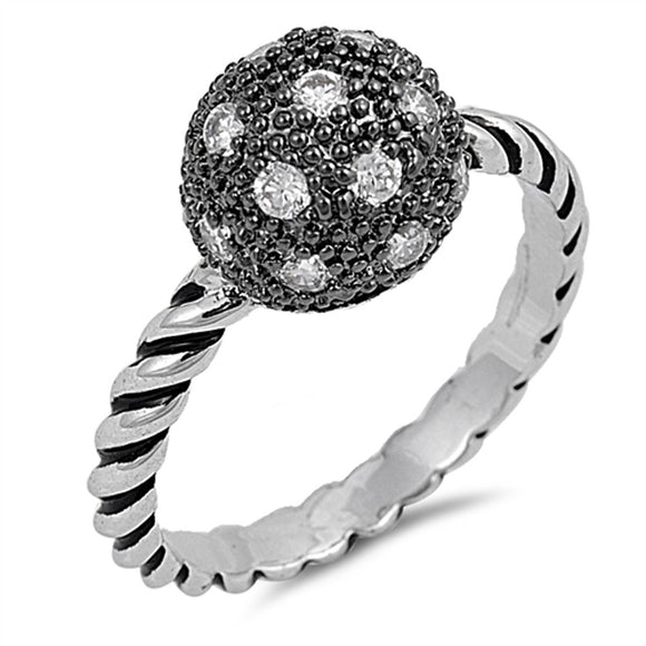 Black Ball Cluster White CZ Ring New .925 Sterling Silver Bali Band Sizes 5-10