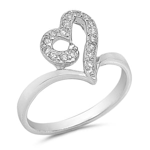 Women's Clear CZ Heart Promise Ring New .925 Sterling Silver Band Sizes 6-9