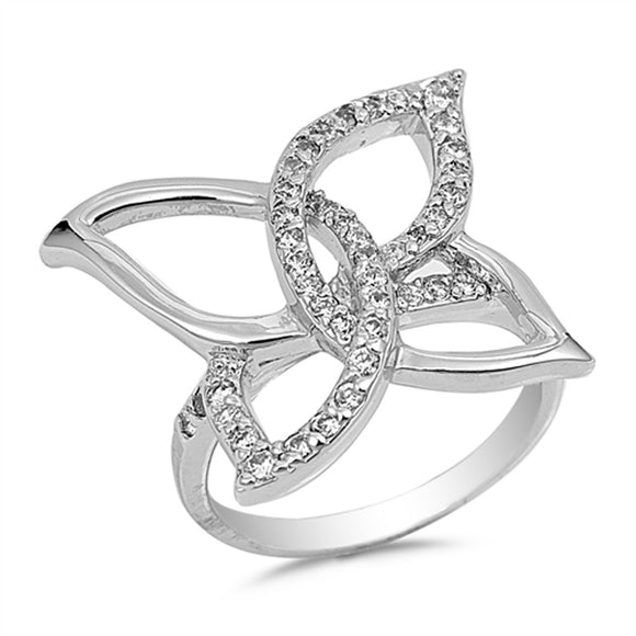 Clear CZ Butterfly Knot Criss-Cross Ring .925 Sterling Silver Band Sizes 5-9