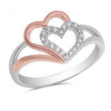 Rose Gold-Tone Clear CZ Cutout Heart Ring .925 Sterling Silver Band Sizes 4-10