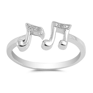 White CZ Open Music Note Ring .925 Sterling Silver Band Sizes 4-10
