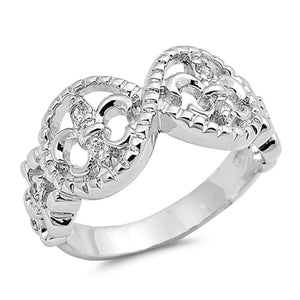 Clear CZ Fleur De Lis Round Ring New .925 Sterling Silver Band Sizes 5-9
