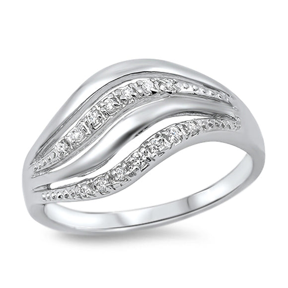 White CZ Fashion Open Wave Ring New .925 Sterling Silver Band Sizes 6-10
