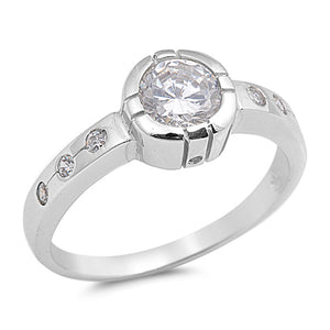 White CZ Round Solitaire Ring New .925 Sterling Silver Band Sizes 5-9