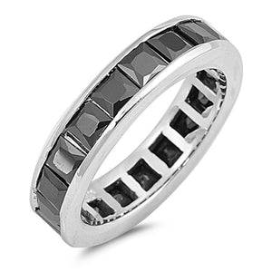 Eternity Stackable Black CZ Unique Ring New .925 Sterling Silver Band Sizes 6-8
