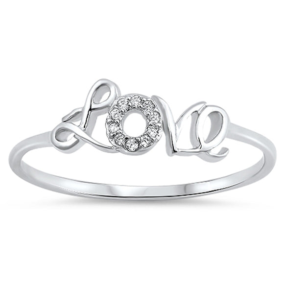 Clear CZ Wholesale Love Promise Script Ring .925 Sterling Silver Band Sizes 4-10
