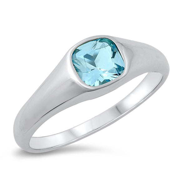 Aquamarine CZ Simple Classic Ring New .925 Sterling Silver Band Sizes 5-12