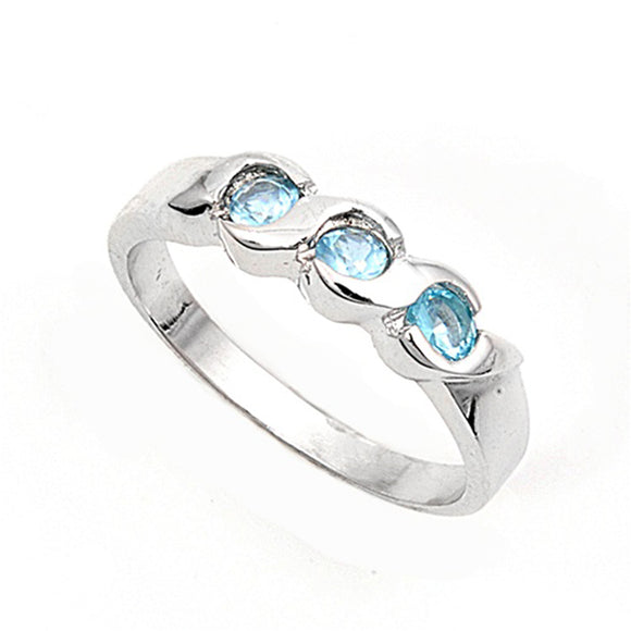 Aquamarine CZ Simple Twist Ring New .925 Sterling Silver Band Sizes 2-4