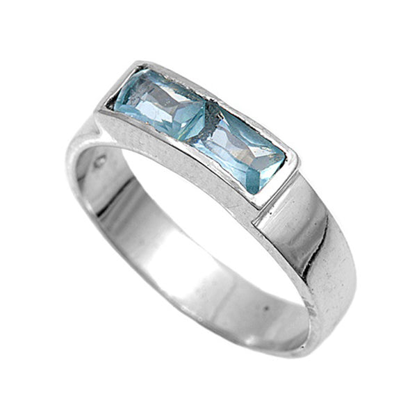 Aquamarine CZ Rectangle Baby Small Ring New .925 Sterling Silver Band Sizes 1-4
