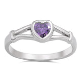 Amethyst CZ Heart Promise Ring New .925 Sterling Silver Band Sizes 1-5