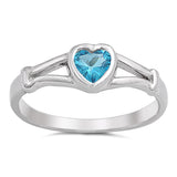Aquamarine CZ Heart Promise Ring New .925 Sterling Silver Band Sizes 1-5