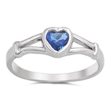 Blue Sapphire CZ Heart Promise Ring New .925 Sterling Silver Band Sizes 1-5