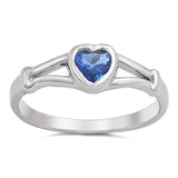Blue Sapphire CZ Heart Promise Ring New .925 Sterling Silver Band Sizes 1-5