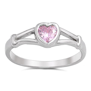 Pink CZ Heart Promise Ring New .925 Sterling Silver Band Sizes 1-5