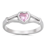 Pink CZ Heart Promise Ring New .925 Sterling Silver Band Sizes 1-5