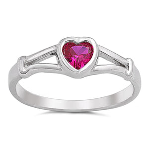 Ruby CZ Heart Promise Ring New .925 Sterling Silver Band Sizes 1-5