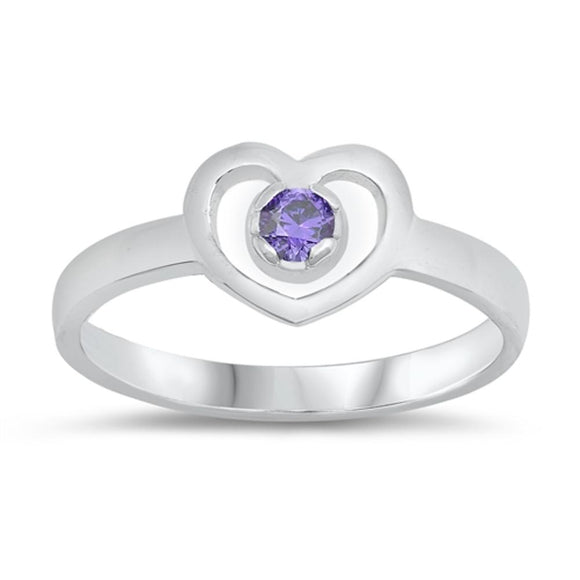 Sterling Silver Heart Baby Ring w/ Amethyst CZ Kid Band Solid 925 Sizes 1-5
