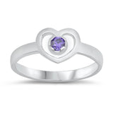 Sterling Silver Heart Baby Ring w/ Amethyst CZ Kid Band Solid 925 Sizes 1-5