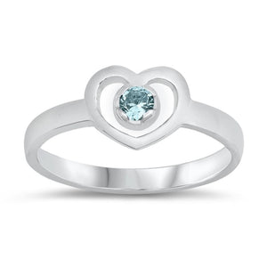 Aquamarine CZ Heart Love Solitaire Ring New .925 Sterling Silver Band Sizes 1-5