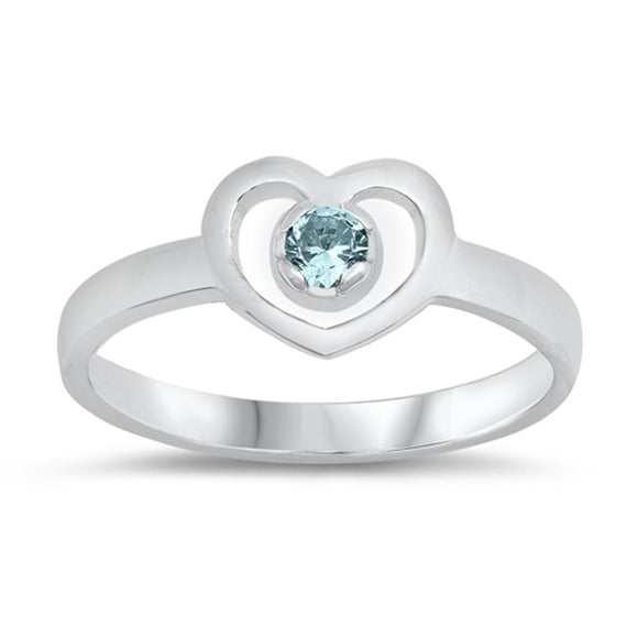 Aquamarine CZ Heart Love Solitaire Ring New .925 Sterling Silver Band Sizes 1-5