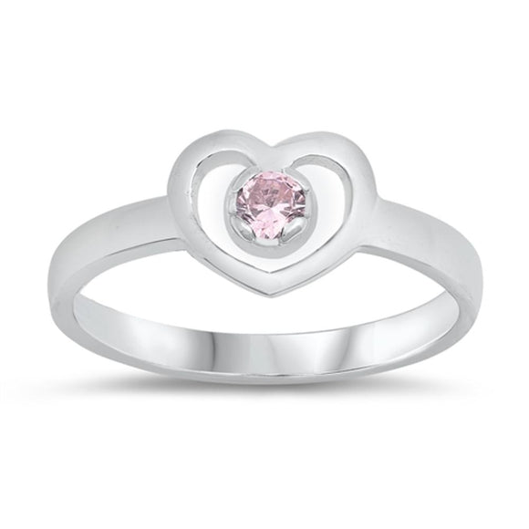 Sterling Silver Heart Baby Ring w/ Pink CZ Child Band Solid 925 Sizes 1-5