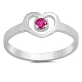 Sterling Silver Heart Baby Ring w/ Ruby CZ Child Band Solid 925 Sizes 1-5