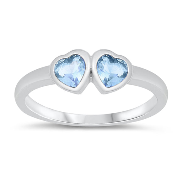Aquamarine CZ Double Promise Heart Ring New .925 Sterling Silver Band Sizes 1-5