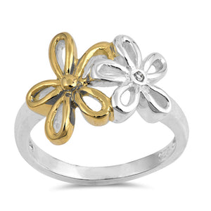 Clear CZ Gold-Tone Plumeria Flower Ring New .925 Sterling Silver Band Sizes 3-12