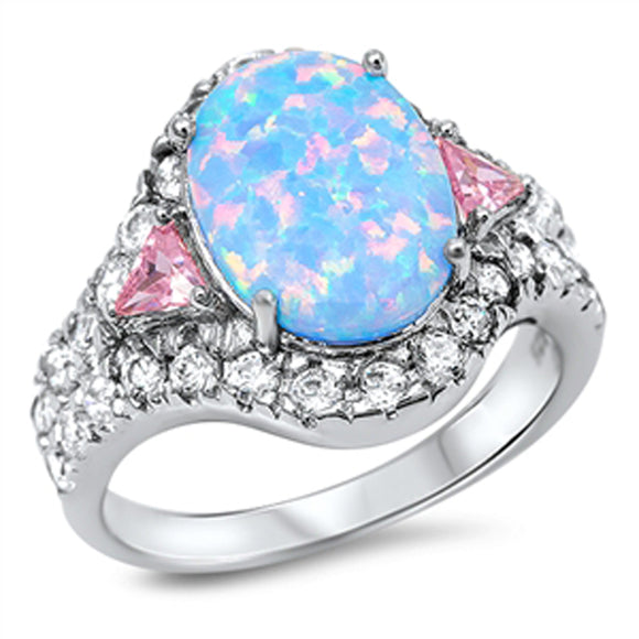 Blue Lab Opal Cluster CZ Classic Ring New .925 Sterling Silver Band Sizes 5-10