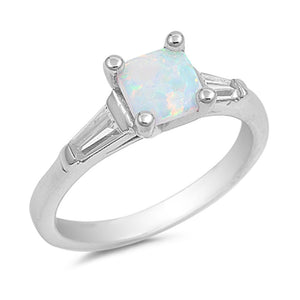 Square White Lab Opal Promise Ring New .925 Sterling Silver Band Sizes 4-10