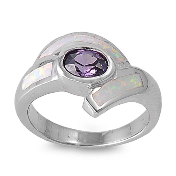 Amethyst CZ Polished Mosaic Solitaire Ring .925 Sterling Silver Band Sizes 6-9