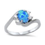 Blue Lab Opal Clear CZ Cluster Classic Ring .925 Sterling Silver Band Sizes 5-10