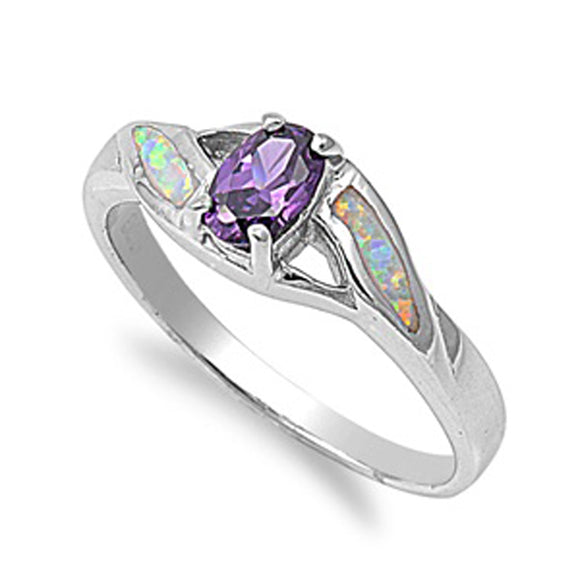 Amethyst CZ Oval Criss Cross Promise Ring .925 Sterling Silver Band Sizes 5-9