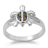Sea Turtle Blue Lab Opal Polished Ring New .925 Sterling Silver Band Sizes 5-9