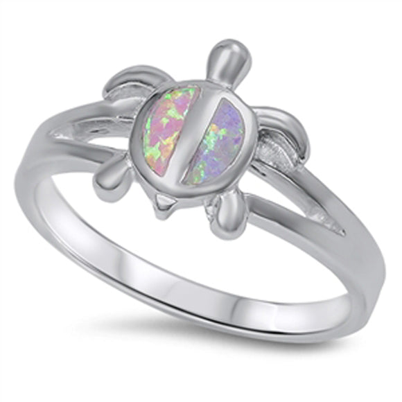 Cute Turtle Pink Lab Opal Polished Ring New .925 Sterling Silver Band Sizes 5-10