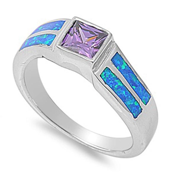 Amethyst CZ Polished Square Solitaire Ring .925 Sterling Silver Band Sizes 6-9